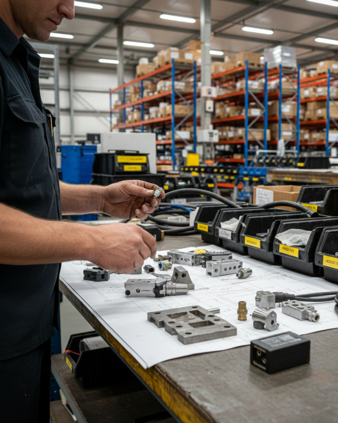 Warehouse solutions team coordinating parts and equipment